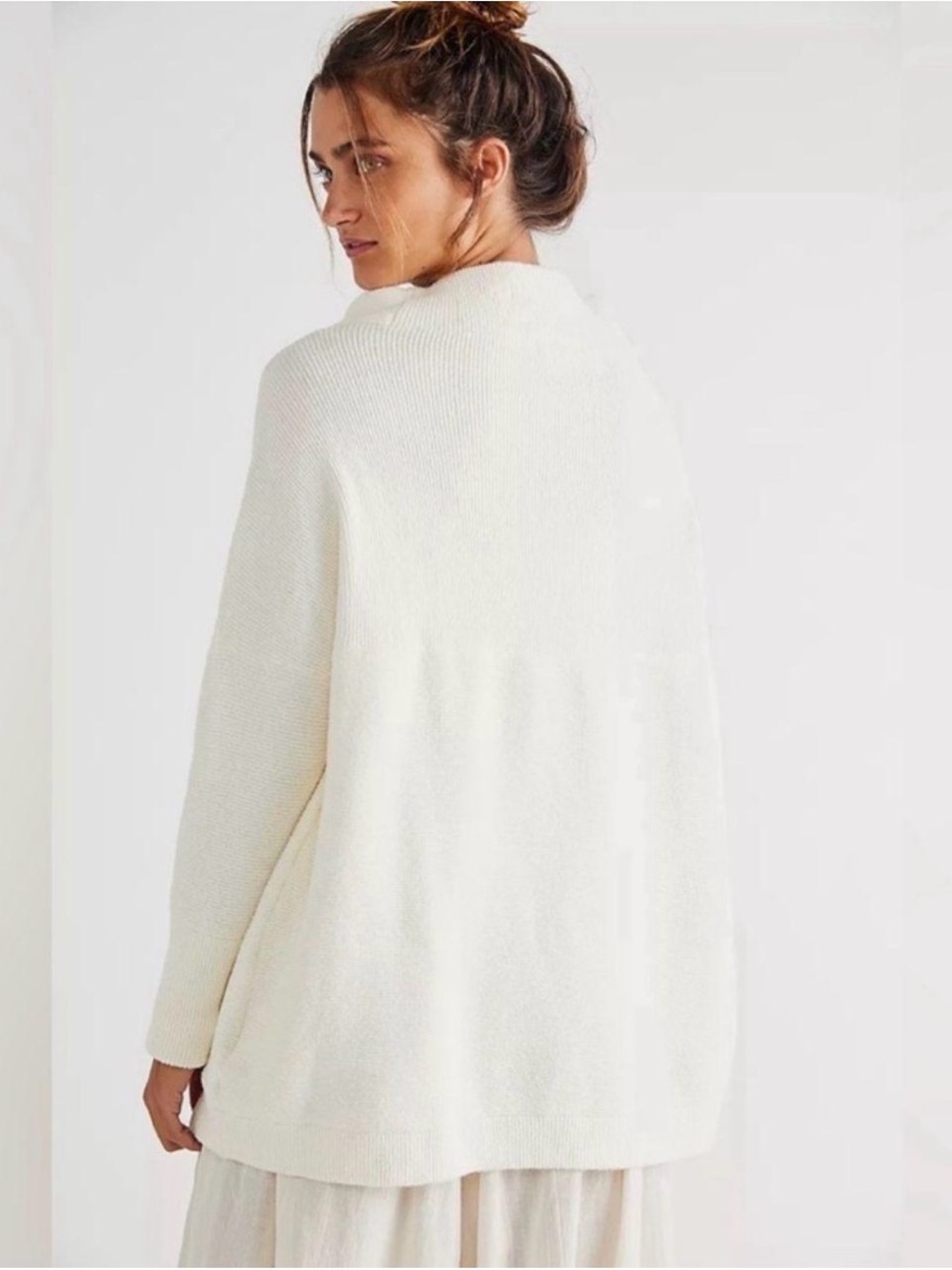 Free People Ottoman Slouchy Tunic Sweater Ivory Cream Mock Neck Oversized Cozy - Picture 4 of 14